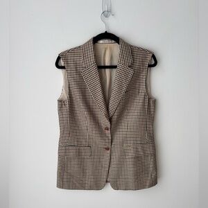 Vintage DAKS Sleeveless Blazer Vest Check Plaid Wool Preppy Size S/M